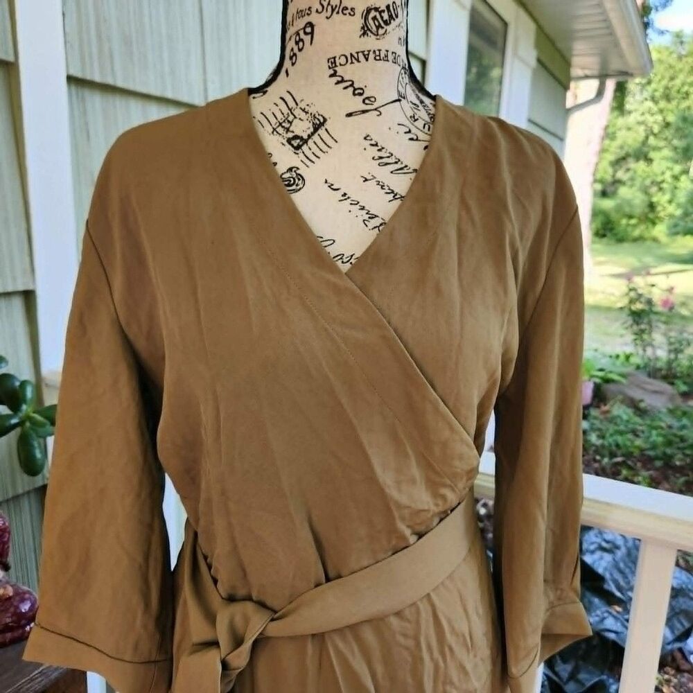 Everlane Dress, Japanese Kimono-style Wrap, Medium, Gio Weave Tunic Khaki OLivE - Picture 9 of 10
